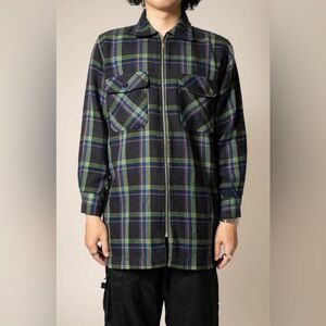 Vtg 90’s Palmetto’s Zip Up Flannel Shacket Jacket Blue Green Men's Sz Small